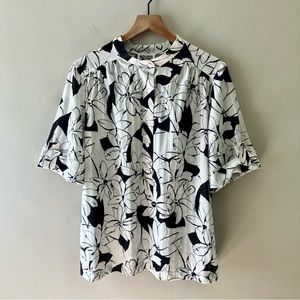 VINTAGE Black & White Floral Blouse